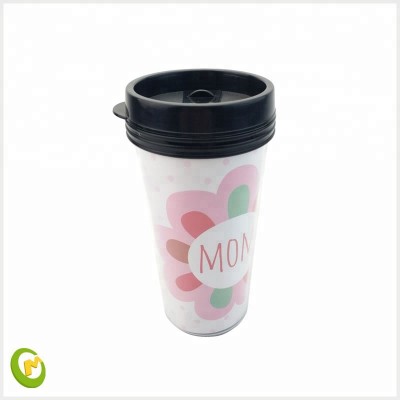 Plastic Car Mug flower printed Coffee Mug Bling Cup Double Wall Cup Drink Tumbler